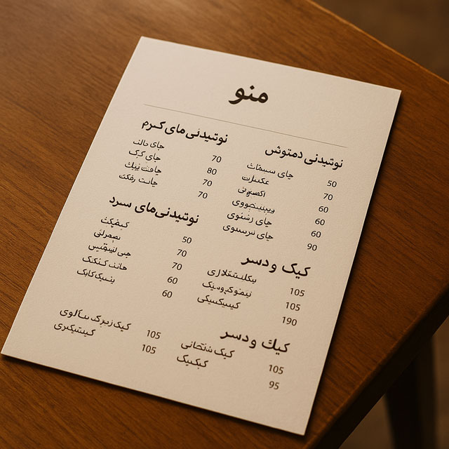 طراجی لیست قیمت کافه